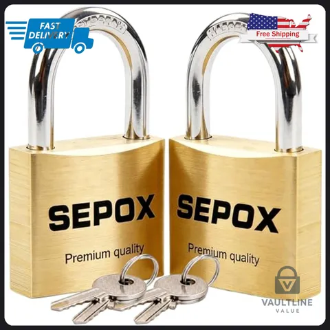 2 Pack Sepox 40mm Solid Brass Padlocks Keyed Alike with Hardened Steel Shackles