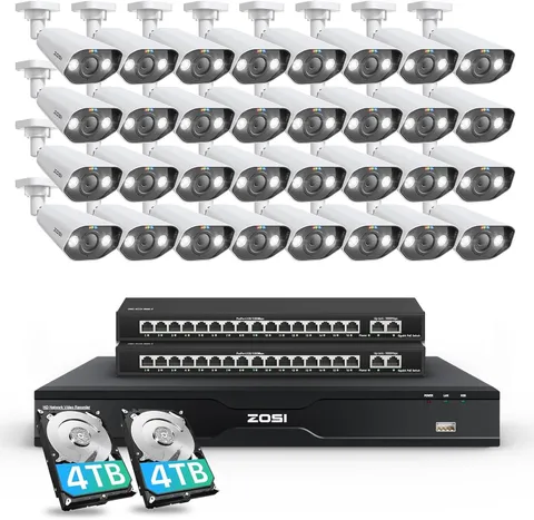 ZOSI 32CH 4K PoE Switch NVR Security Camera System 8MP Spotlight Outdoor 8TB HDD