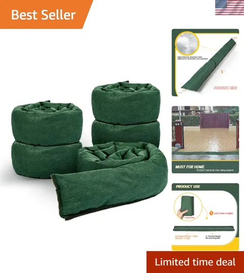 5 Pcs Water Barriers for Flooding 5ft x 6.5in Sandless Sandbag | Reusable Abs...