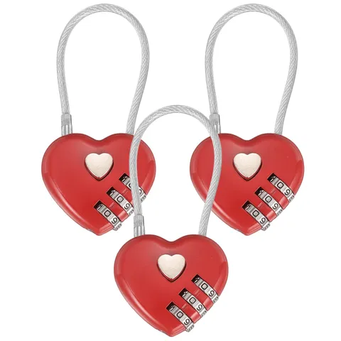 3-Pack Combination Locker Locks, 3 Digit Padlock for Gym/Luggage [Red]