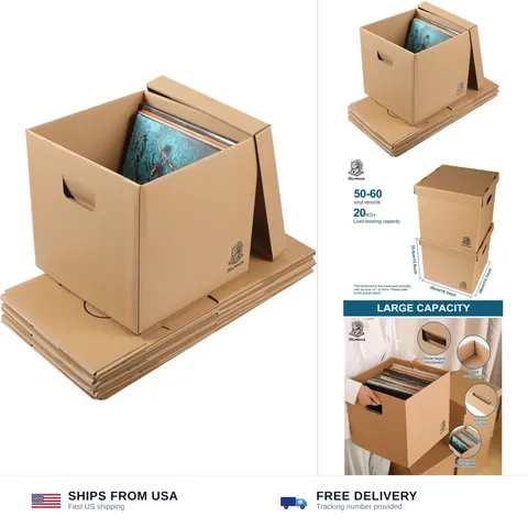 12" Vinyl Record Storage and Moving Box, Holds 60 Records or LPs, 4-Pack | Du...