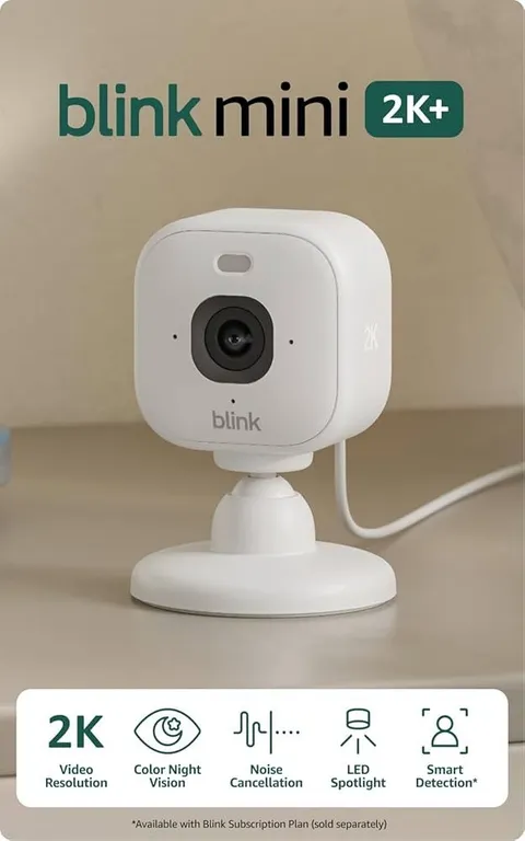 Blink Mini 2K+ White 2-Pack Wi-Fi IP Cameras, Color Night Vision, White