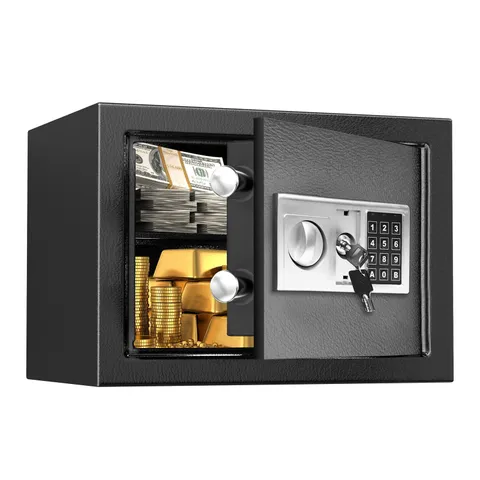 Safe with Key Lock,Anti-Theft Digital Security Lock Box with Electronic Keypa...