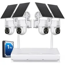 Wireless System Outdoor, Aurora Lux Color Night Vison 4 Cam-Kit Solar Powered...