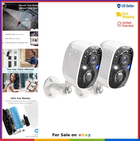 2 Pack Security Cameras Wireless Outdoor 2K Battery Powered 2-Way Audio 2.4GHz