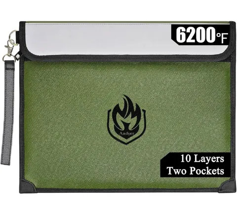 2 Pockets Fireproof Document Bag 6200°F, 10 Layers Waterproof Fireproof Money...