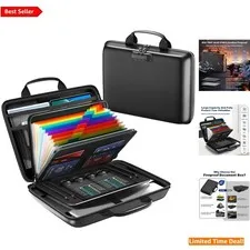 Durable Fireproof Document Case - Lockable with Leather Handle, 16"l x 12.5"h