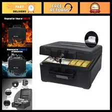 Large Fireproof Document Box with Key Lock - Waterproof & Fire Resistant Safe fo