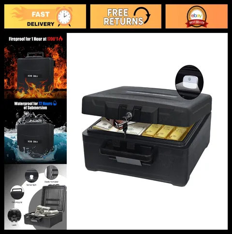 Large Fireproof Document Box with Key Lock - Waterproof & Fire Resistant Safe fo