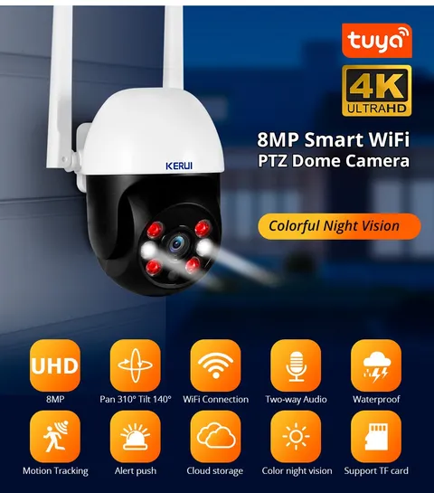 8MP 4K WiFi Security Camera Night Vision Two‑Way Audio Home IP Surveillance Cam