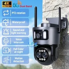 4K 5G WiFi Security Camera Triple Lens 1-10X Zoom Home Outdoor PTZ Night Vision