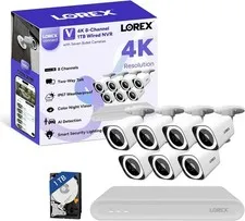 Lorex Connect (New App) | 8Ch 4K V-Series NVR System | 7  Bullet Cameras | White