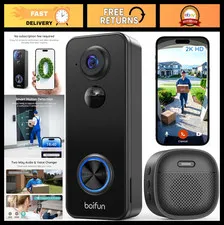 Wireless Video Doorbell Camera, 180° Wide Angle, 2K HD, No Subscription Needed