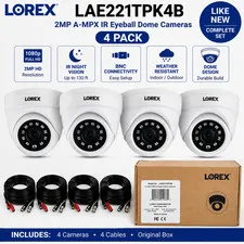 Set of 4 Lorex 2MP A-MPX IR Eyeball Dome Cameras Model LAE221TPK4B