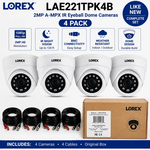 Set of 4 Lorex 2MP A-MPX IR Eyeball Dome Cameras Model LAE221TPK4B