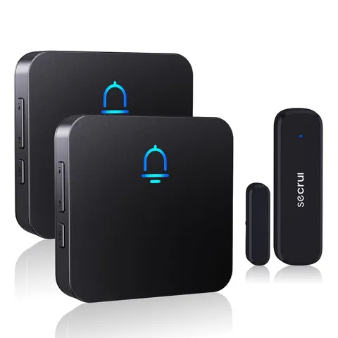SECRUI Wireless Door Chimes When Open Entry 1 sensor 2 receiver, Black