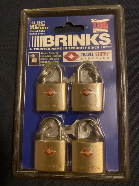 Brink's 4-PACK SOLID BRASS PADLOCK 22mm TSA TRAVEL LUGGAGE Weather-Resistant