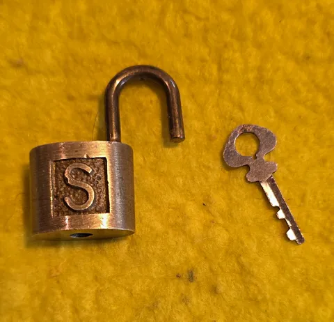 Vintage Miniature Brass S Padlock w/ Working Key Small Antique Lock