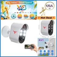 Wireless 1080p Security Camera with Night Vision, AI Detection, 2-Way Talk White