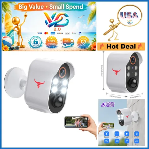 Wireless 1080p Security Camera with Night Vision, AI Detection, 2-Way Talk White