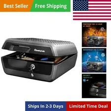 Fireproof and Waterproof Document Safe with Key Lock, Lock Box for Cash, Pass...