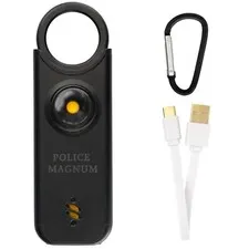 Police Magnum Personal Safety Alarm Keychain- 135dB LED Rechargeable Siren-Black