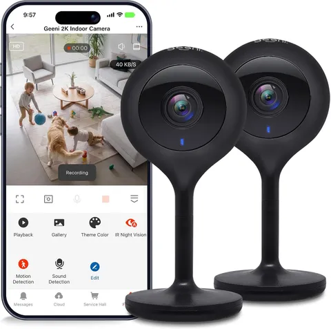Look 2K 4MP Smart Indoor Security Camera, 1440P Ultra HD, 2-Pack | Wi-Fi Pet & B