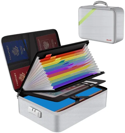Silver 38 * 28 * 10cm Fireproof Document Bag Home Office Travel Safe Storage ...