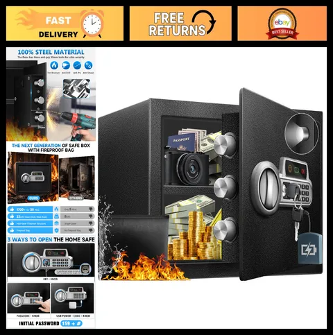Fireproof Document Safe Box, Steel Security with Digital Keypad, Removable Shelf