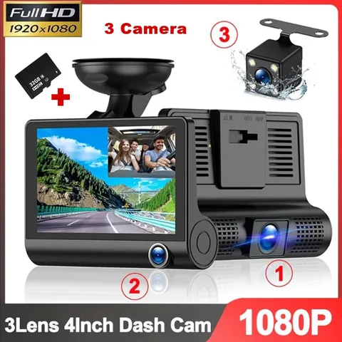Camara De Seguridad Para Carro Auto 3 lenses Delantero/Trasero/Interior Dash Cam
