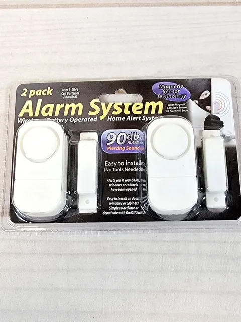 2 pack Alarm System Wireless Battery Operated Home Alert System 90 db Sound NEW