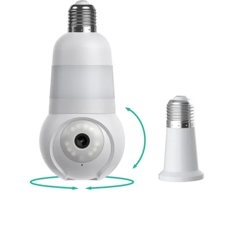 Wireless Outdoor Indoor Dome Security Camera Light Bulb 2K Pan Tilt Night Vision