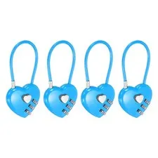 Combination Padlock (4.3 Inch, Blue)(4 Pcs), 3-Digit Heart Shaped Combo Padlock