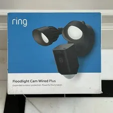 Ring Floodlight Cam Wired Plus Outdoor Wired Full HD Surveillance Camera - Black