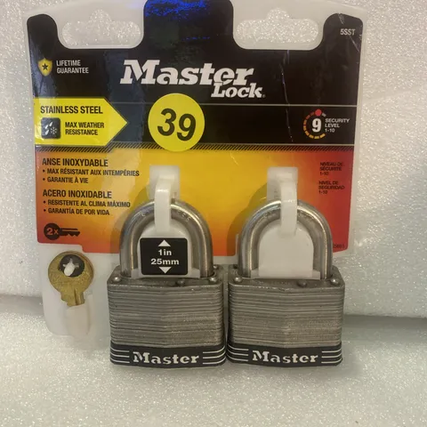 MasterLock Outdoor Padlock with Key, 1 in. Wide, 2 Pack NEW Stainless Steel
