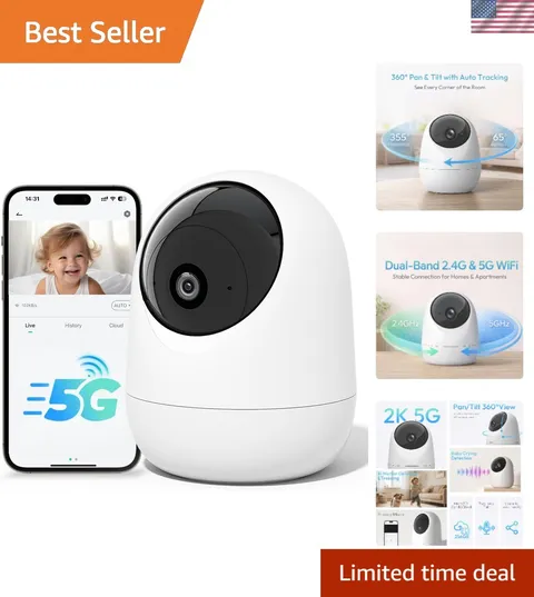 Indoor Camera 5G&2.4G WiFi,2K Security Cameras for Home Security,360°Pan & Ti...