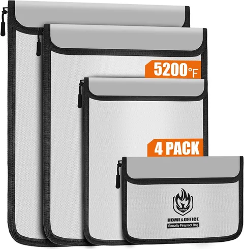 Andyer 4 Pack Fireproof Document Bags, Waterproof Document Pouch Holder with Zip