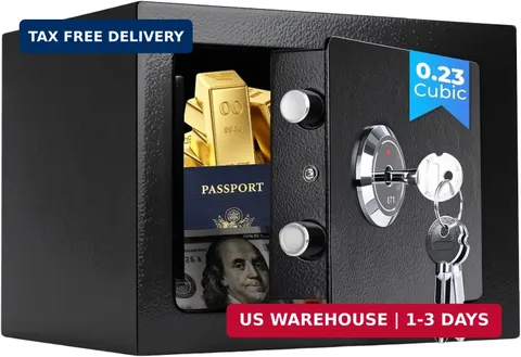 Small Safe Box for Home, Wall Safes 0.23 Cubic Feet, Heavy Duty Steel Safety Loc