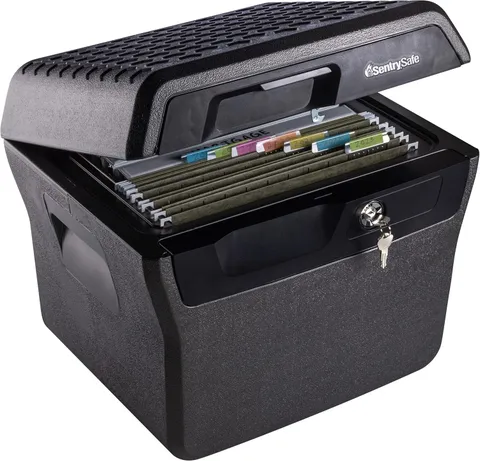 Fireproof & Waterproof Lock Box W/ Key Lock File Safe W/ Carrying Handles