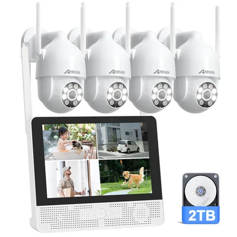 ANRAN WiFi Security Camera System Wireless Outdoor Pan/Tilt 8CH 5MP 12'' Monitor