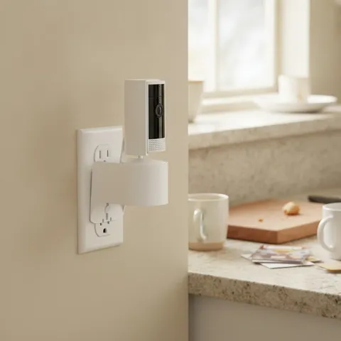 No Drill 360° Camera Outlet Mount - Easy Install & Clean Aesthetic for Homes