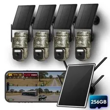 4G Solar Security Camera Pack 4 Cam 2K LIVE Alerts Outdoor Rural Property CCTV