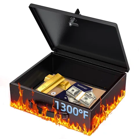 Uniclife Fireproof Document Box with Key Lock & Handle, 13" x 10.9" x 4.1" | Wat