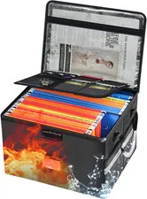 Fireproof Document Box 6200°F - 60L Portable Organizer with Lock & Rails