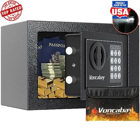 Home Security Safe Box W/ Sensor Light Fireproof Bags 0.23 cu ft Offices New