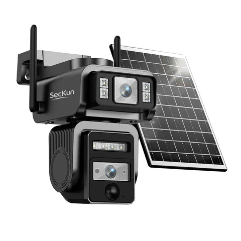 Solar Powered 360° PTZ Dual Lens WiFi Security Camera 8000mAh Motion Activated