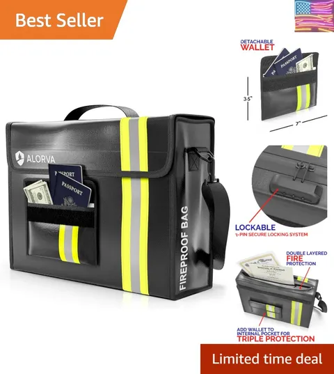 Upgraded Fireproof & Waterproof Document Bag, Lockable 17"x12"x5"