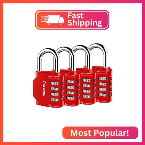 Puroma 4 Pack Combination Lock Locker 4 Digits Combo Padlock Gym Red