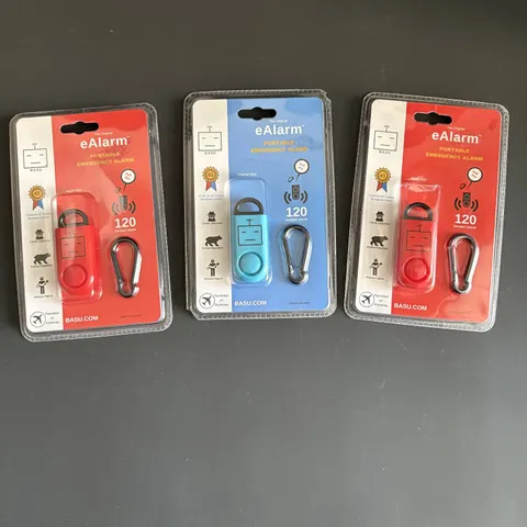 BASU eAlarm Portable Emergency Alarm 120dB - Lot of 3 (2 Apple Red, 1 Blue)