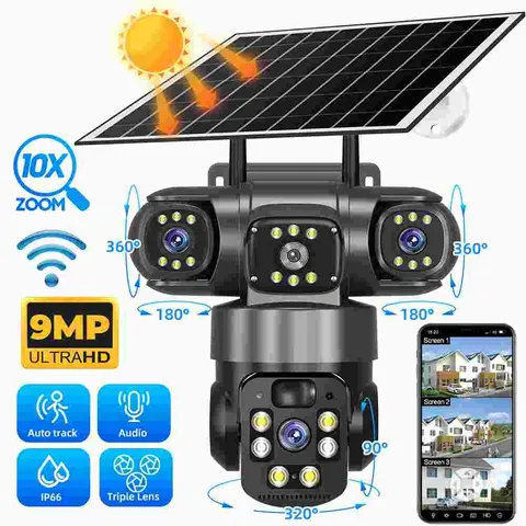 3 Lens HD 9MP WiFi Solar Camera Wireless Outdoor CCTV PTZ Home Security IR Cam